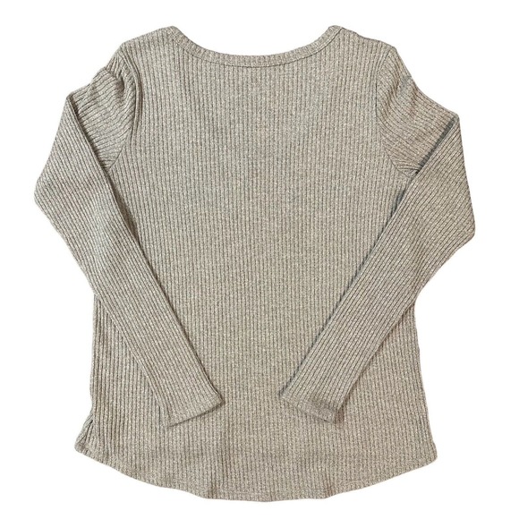 American Eagle Ribbed Knit VNeck Long Sleeve Top Light Gray Soft Stretchy Medium - Picture 2 of 10